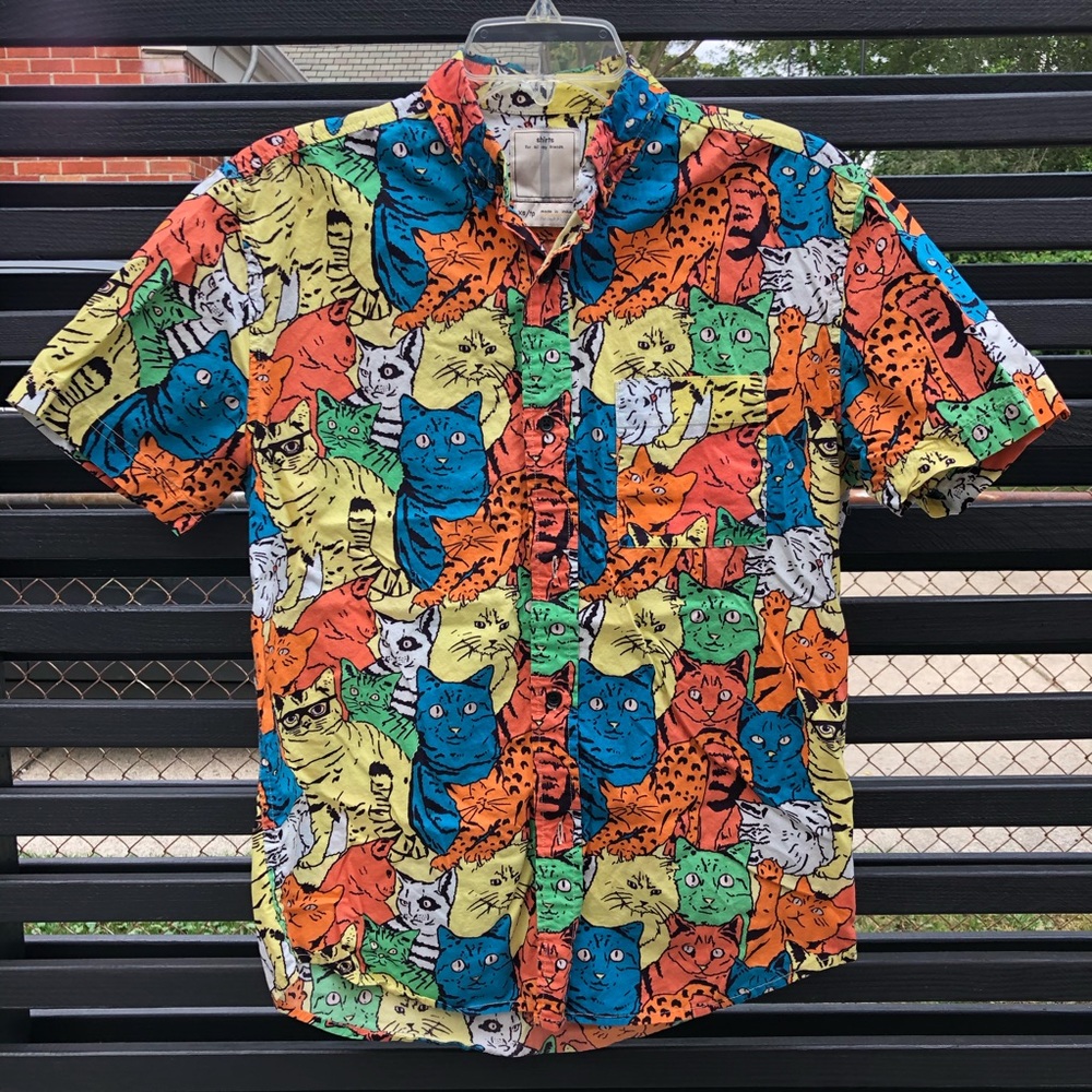 Colorful Cat Button Down